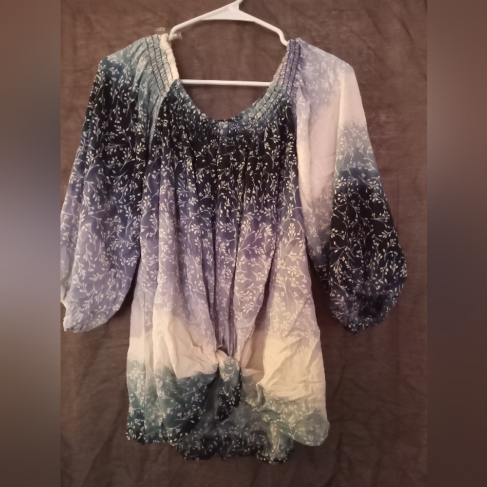 NWT LuBella boutique off-the-shoulder front tie multicolor blue top size large